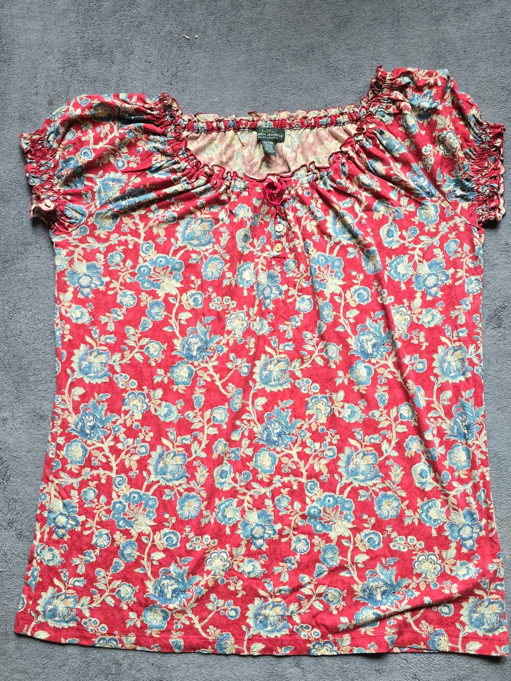 Lauren Ralph Lauren Red Floral Puff-Sleeve Blouse